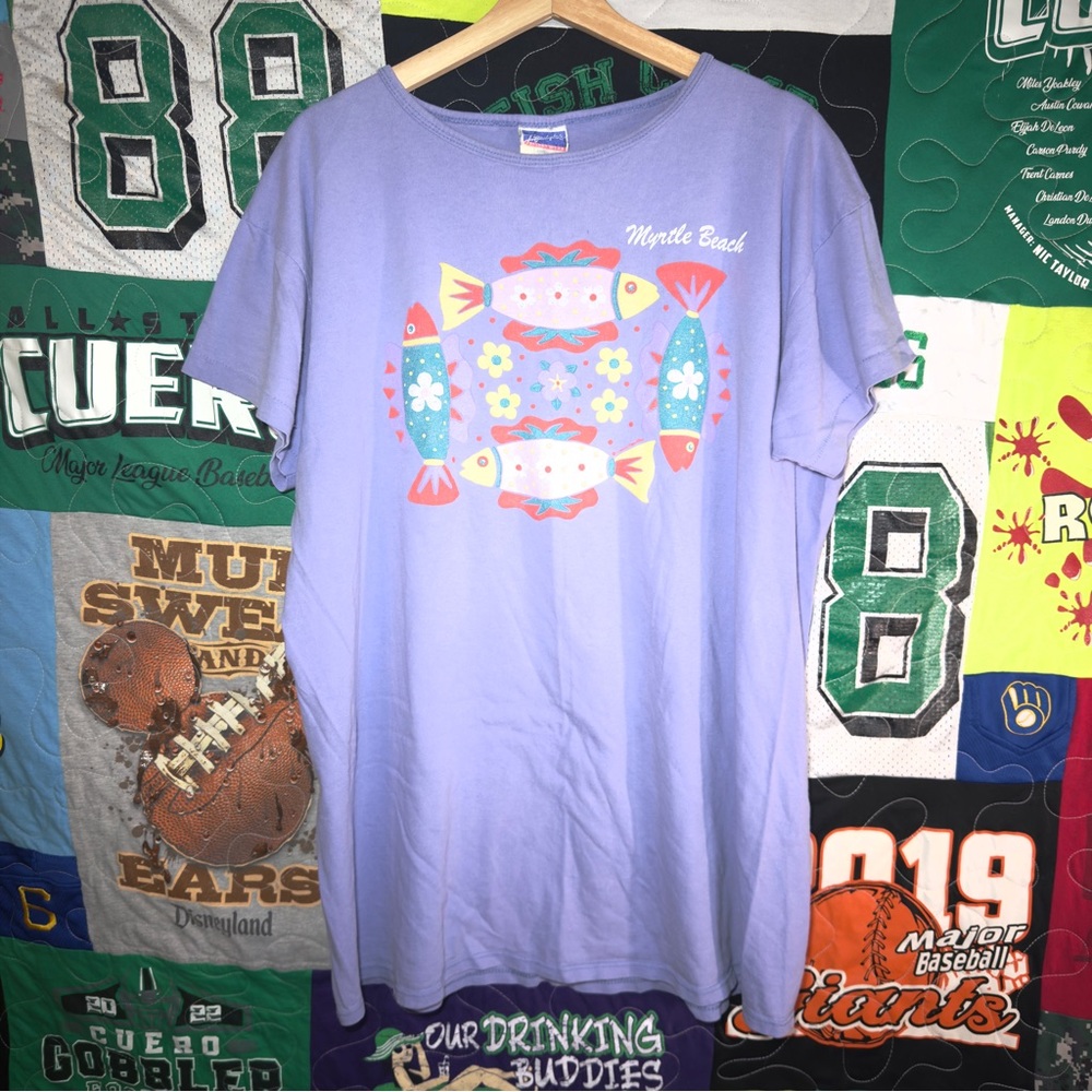 Vintage 70s Myrtle Beach Fish Graphic Tee – Pastel Coastal Beach Shirt